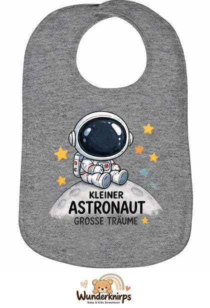 Baby-Lätzchen Olli-01 in Grau meliert mit Motiv Kleiner Astronaut