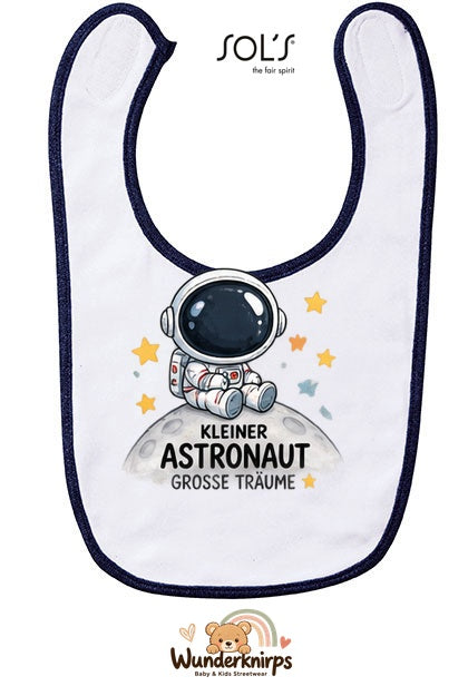 Baby-Lätzchen SOL’S Babib in Weiß / Marineblau mit Motiv Kleiner Astronaut
