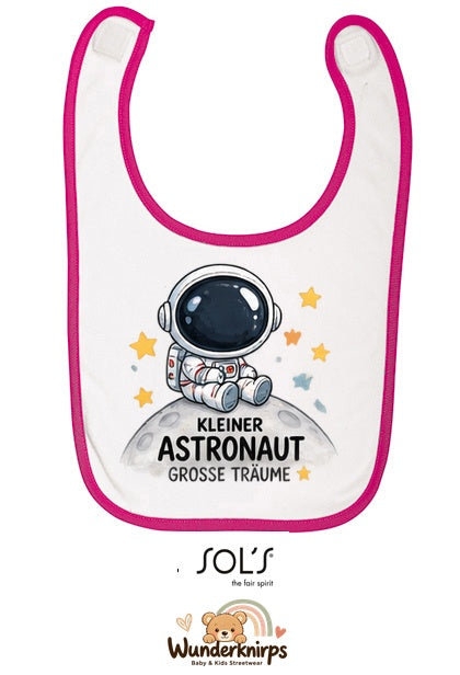 Baby-Lätzchen SOL’S Babib in Weiß / Fuchsia mit Motiv Kleiner Astronaut