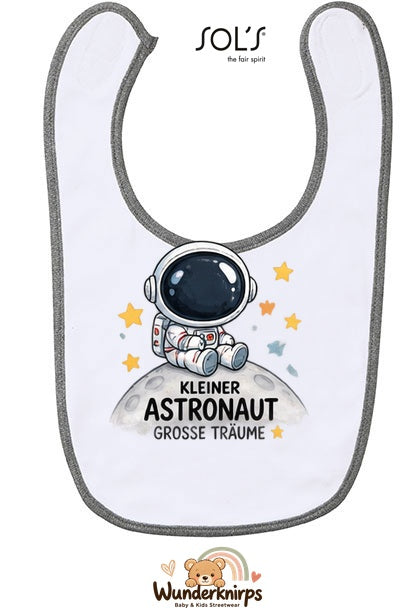 Baby-Lätzchen SOL’S Babib in Weiß / Grau meliert mit Motiv Kleiner Astronaut