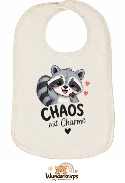 Baby-Lätzchen Olli-01 in Natur mit Motiv Chaos mit Charme – Waschbär