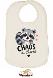Baby-Lätzchen Olli-01 in Natur mit Motiv Chaos mit Charme – Waschbär
