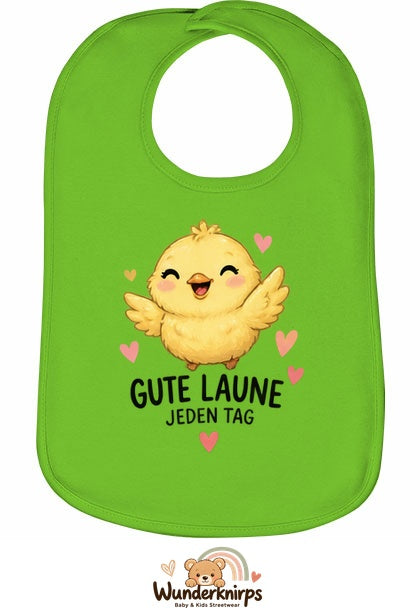Baby-Lätzchen Olli-01 in Apfelgrün mit Motiv Gute Laune – Küken