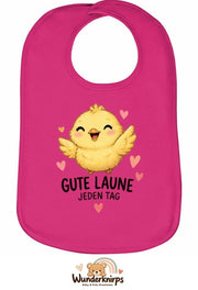 Baby-Lätzchen Olli-01 in Pink mit Motiv Gute Laune – Küken