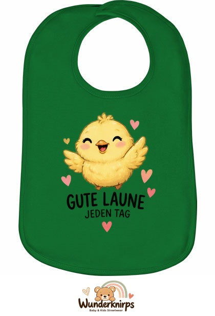 Baby-Lätzchen Olli-01 in Grün mit Motiv Gute Laune – Küken