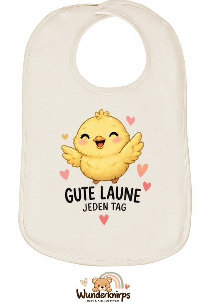 Baby-Lätzchen Olli-01 in Natur mit Motiv Gute Laune – Küken