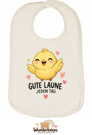 Baby-Lätzchen Olli-01 in Natur mit Motiv Gute Laune – Küken