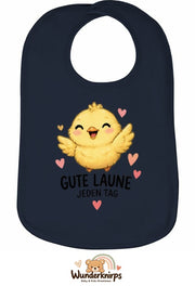 Baby-Lätzchen Olli-01 in Marineblau mit Motiv Gute Laune – Küken