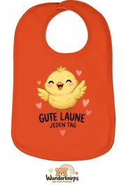 Baby-Lätzchen Olli-01 in Orange mit Motiv Gute Laune – Küken