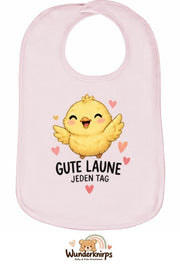 Baby-Lätzchen Olli-01 in Pastellrosa mit Motiv Gute Laune – Küken