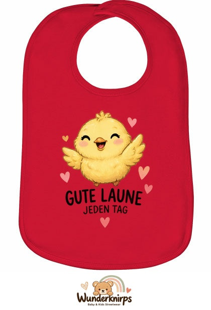 Baby-Lätzchen Olli-01 in Rot mit Motiv Gute Laune – Küken