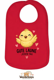 Baby-Lätzchen Olli-01 in Rot mit Motiv Gute Laune – Küken