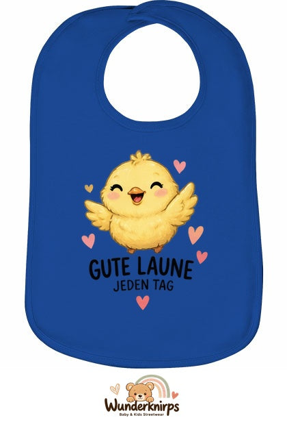 Baby-Lätzchen Olli-01 in Royalblau mit Motiv Gute Laune – Küken