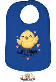 Baby-Lätzchen Olli-01 in Royalblau mit Motiv Gute Laune – Küken