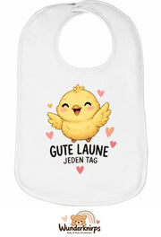 Baby-Lätzchen Olli-01 in Weiß mit Motiv Gute Laune – Küken