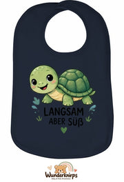 Baby-Lätzchen Olli-01 in Marineblau mit Motiv Langsam, aber süß – Schildkröte
