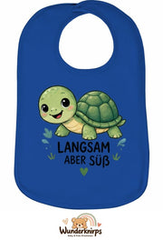Baby-Lätzchen Olli-01 in Royalblau mit Motiv Langsam, aber süß – Schildkröte