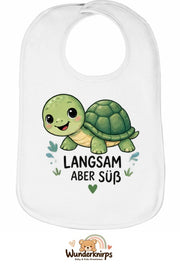 Baby-Lätzchen Olli-01 in Weiß mit Motiv Langsam, aber süß – Schildkröte