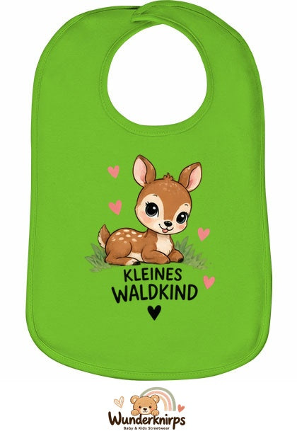 Baby-Lätzchen Olli-01 in Apfelgrün mit Motiv Kleines Waldkind – Reh