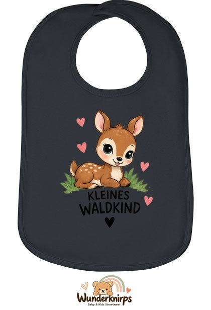 Baby-Lätzchen Olli-01 in Anthrazit mit Motiv Kleines Waldkind – Reh