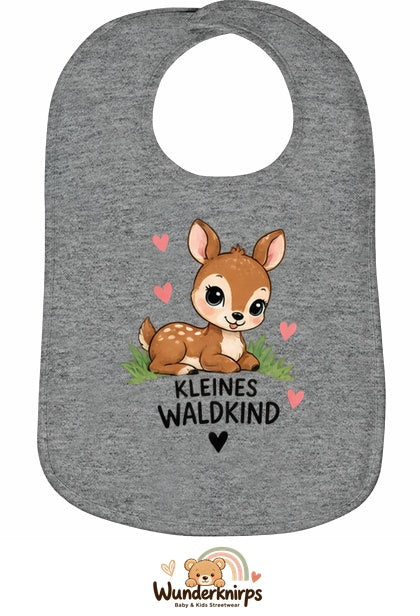 Baby-Lätzchen Olli-01 in Grau meliert mit Motiv Kleines Waldkind – Reh