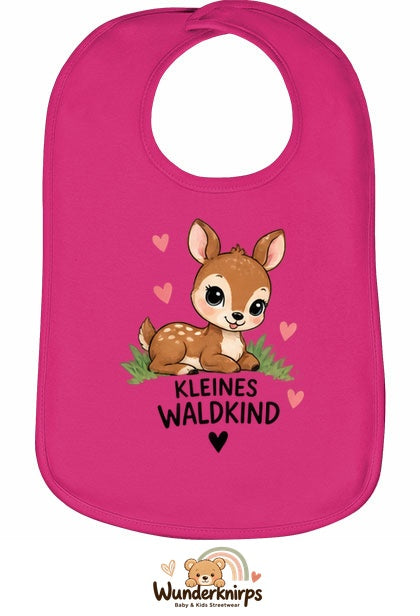 Baby-Lätzchen Olli-01 in Pink mit Motiv Kleines Waldkind – Reh