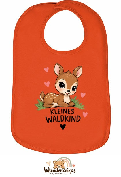 Baby-Lätzchen Olli-01 in Orange mit Motiv Kleines Waldkind – Reh