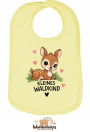 Baby-Lätzchen Olli-01 in Pastellgelb mit Motiv Kleines Waldkind – Reh