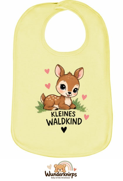 Baby-Lätzchen Olli-01 in Pastellgelb mit Motiv Kleines Waldkind – Reh