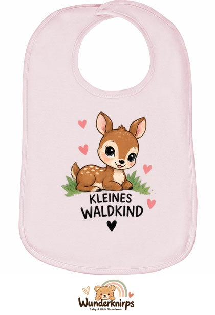 Baby-Lätzchen Olli-01 in Pastellrosa mit Motiv Kleines Waldkind – Reh