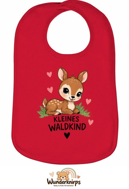 Baby-Lätzchen Olli-01 in Rot mit Motiv Kleines Waldkind – Reh