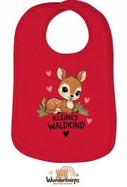 Baby-Lätzchen Olli-01 in Rot mit Motiv Kleines Waldkind – Reh