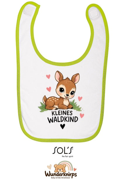 Baby-Lätzchen SOL’S Babib in Weiß / Apfelgrün mit Motiv Kleines Waldkind – Reh