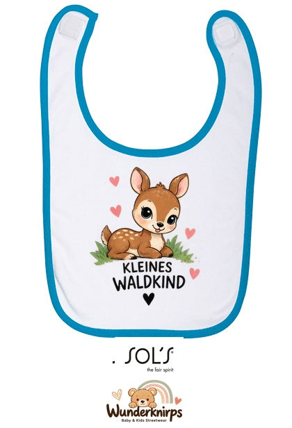 Baby-Lätzchen SOL’S Babib in Weiß / Aqua mit Motiv Kleines Waldkind – Reh