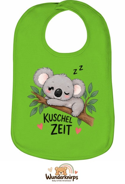 Baby-Lätzchen Olli-01 in Apfelgrün mit Motiv Kuschelzeit – Koala
