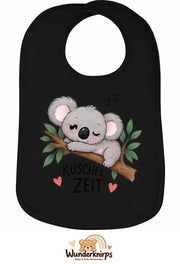 Baby-Lätzchen Olli-01 in Schwarz mit Motiv Kuschelzeit – Koala