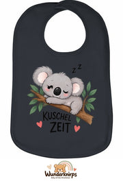 Baby-Lätzchen Olli-01 in Anthrazit mit Motiv Kuschelzeit – Koala