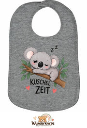Baby-Lätzchen Olli-01 in Grau meliert mit Motiv Kuschelzeit – Koala