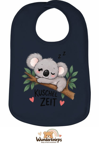 Baby-Lätzchen Olli-01 in Marineblau mit Motiv Kuschelzeit – Koala