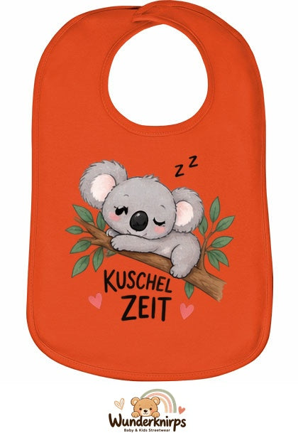 Baby-Lätzchen Olli-01 in Orange mit Motiv Kuschelzeit – Koala