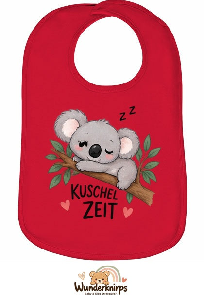 Baby-Lätzchen Olli-01 in Rot mit Motiv Kuschelzeit – Koala