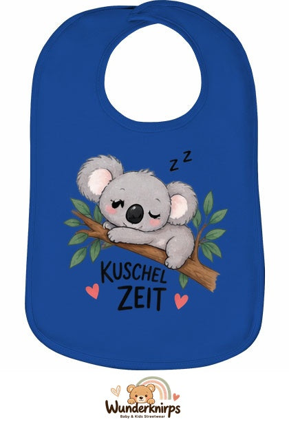 Baby-Lätzchen Olli-01 in Royalblau mit Motiv Kuschelzeit – Koala