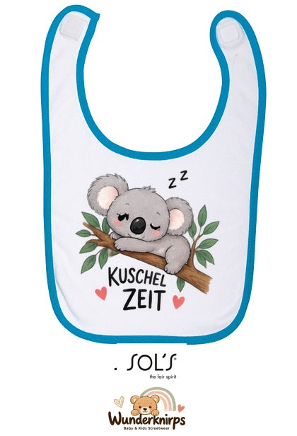Baby-Lätzchen SOL’S Babib in Weiß / Aqua mit Motiv Kuschelzeit – Koala