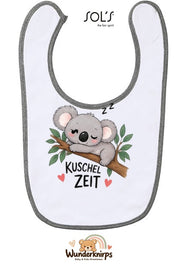 Baby-Lätzchen SOL’S Babib in Weiß / Grau meliert mit Motiv Kuschelzeit – Koala