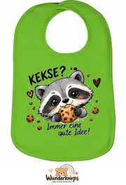 Baby-Lätzchen Olli-01 in Apfelgrün mit Motiv Kekse? Immer eine gute Idee!