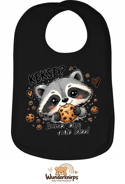 Baby-Lätzchen Olli-01 in Schwarz mit Motiv Kekse? Immer eine gute Idee!