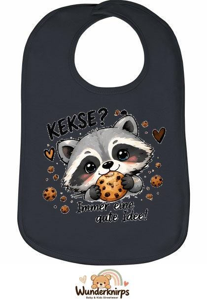 Baby-Lätzchen Olli-01 in Anthrazit mit Motiv Kekse? Immer eine gute Idee!