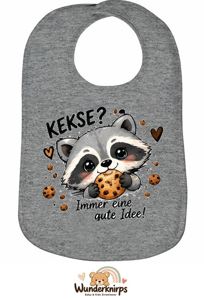 Baby-Lätzchen Olli-01 in Grau meliert mit Motiv Kekse? Immer eine gute Idee!