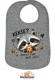 Baby-Lätzchen Olli-01 in Grau meliert mit Motiv Kekse? Immer eine gute Idee!