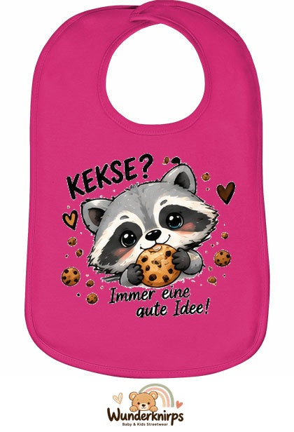 Baby-Lätzchen Olli-01 in Pink mit Motiv Kekse? Immer eine gute Idee!